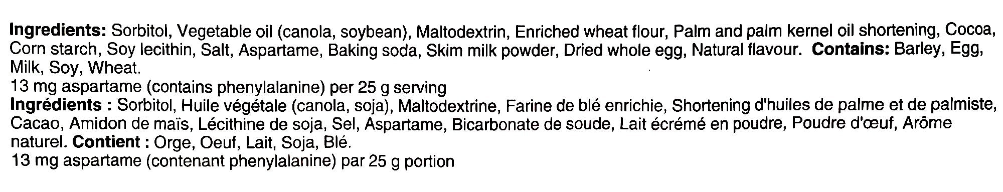 Voortman No Sugar Added Chocolate Wafers, 250gingredients label.