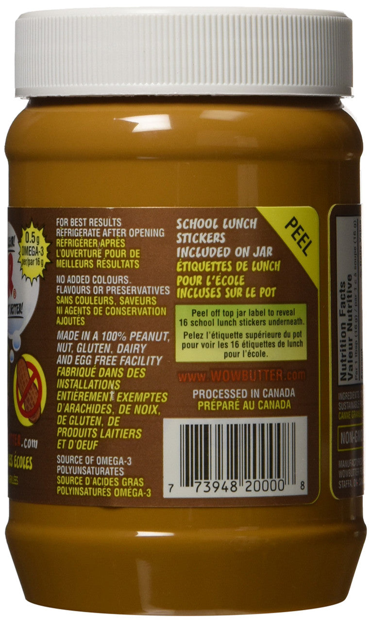 WOWBUTTER Creamy Peanut Butter Alternative, 500g/17.6 oz. Back Side