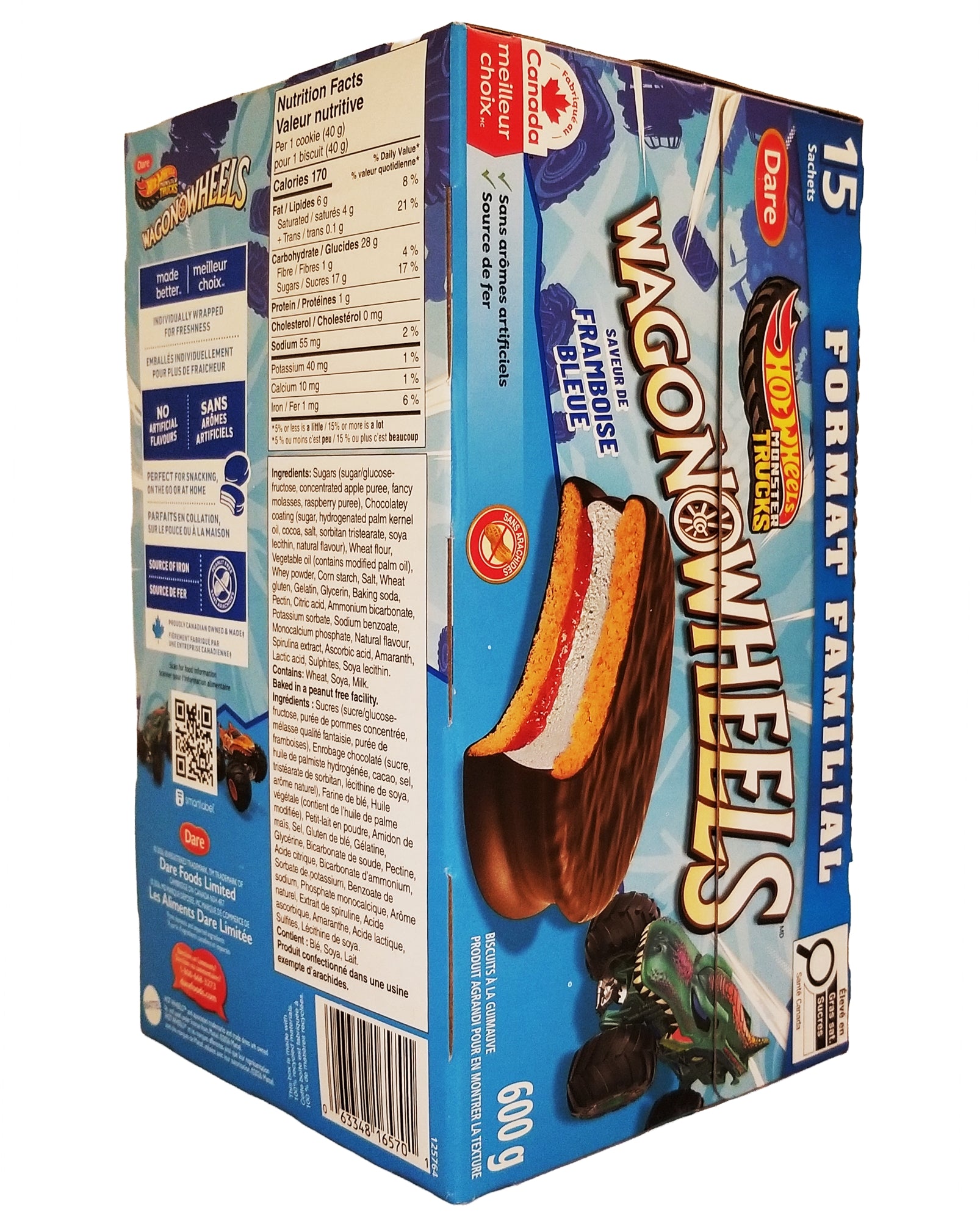 Wagon Wheels Blue Raspberry Marshmallow Cookies 15-Pack angled box view