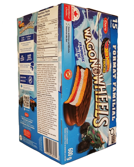 Wagon Wheels Blue Raspberry Marshmallow Cookies 15-Pack angled box view