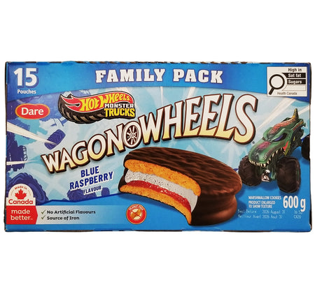 Wagon Wheels Blue Raspberry Marshmallow Cookies 15-Pack 600g back of box