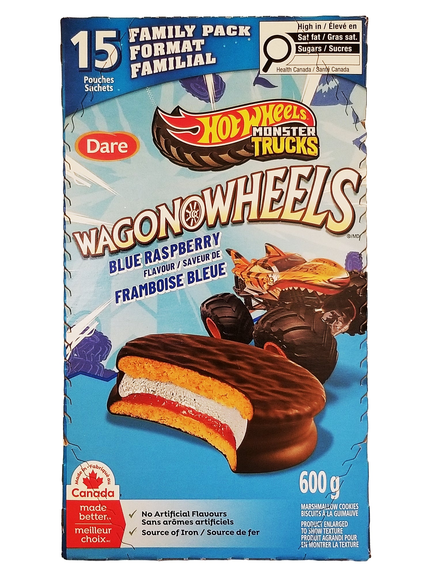 Wagon Wheels Blue Raspberry Marshmallow Cookies 15-Pack 600g front of box