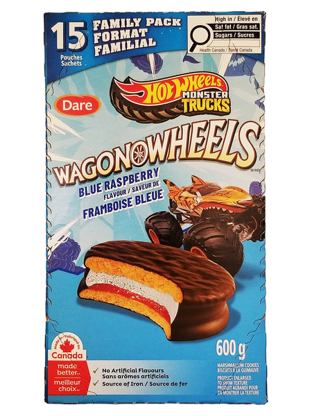 Wagon Wheels Blue Raspberry Marshmallow Cookies 15-Pack 600g front of box