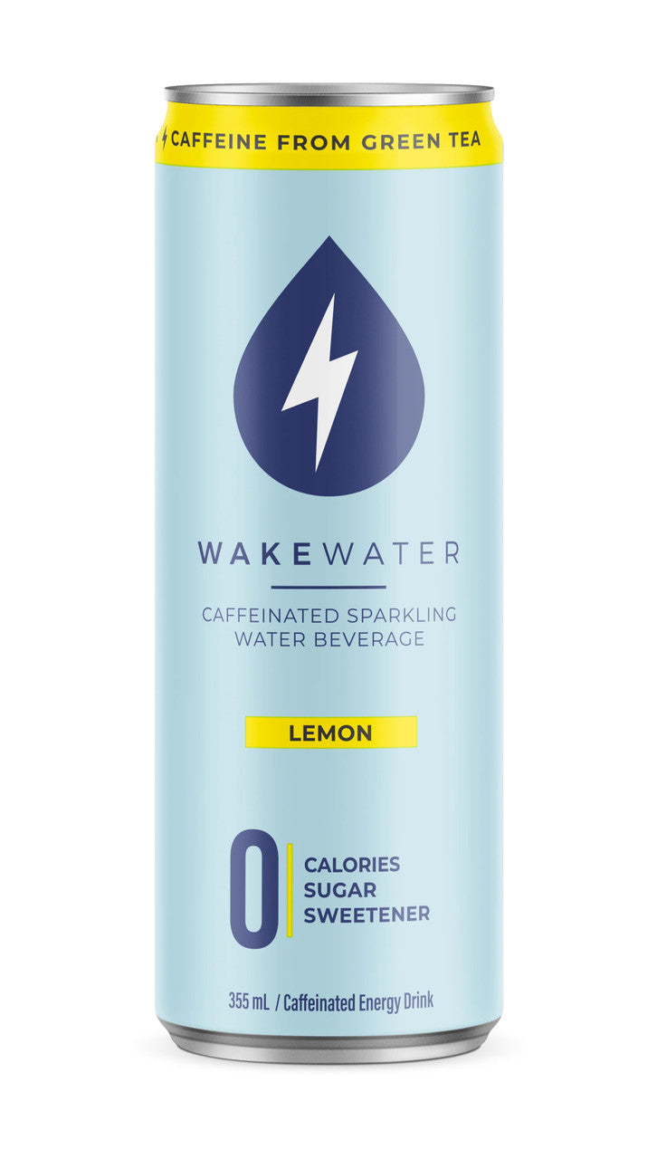 Wakewater Caffeinated Sparkling Water Beverage, Lemon Flavor, 355mL/12.4 oz. Can {Imported from Canada}