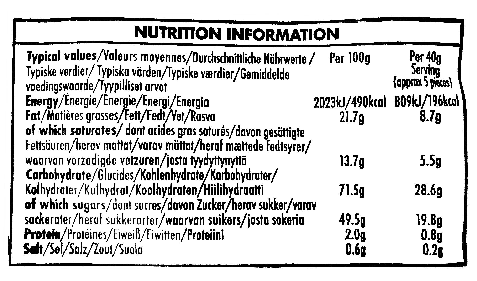 Walker's Nonsuch English Creamy Toffees, 150g/5.3 oz., Bag, nutrition facts label.