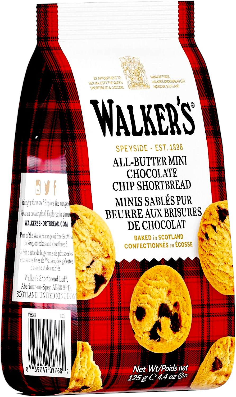 Walker's All-Butter Mini Chocolate Chip Shortbread, 125g/4.4 oz. Bag - Side