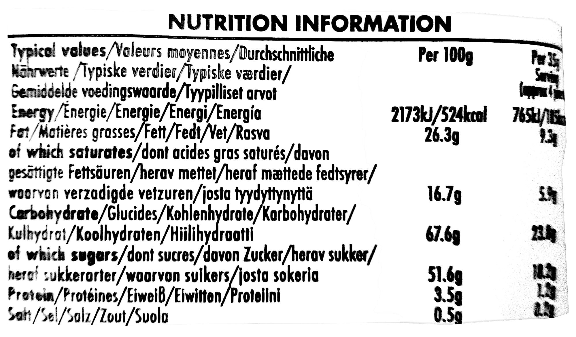 Walker's Nonsuch Double Dipped Chocolate Toffees, 135g/4.8 oz., Bag, nutrition facts label.