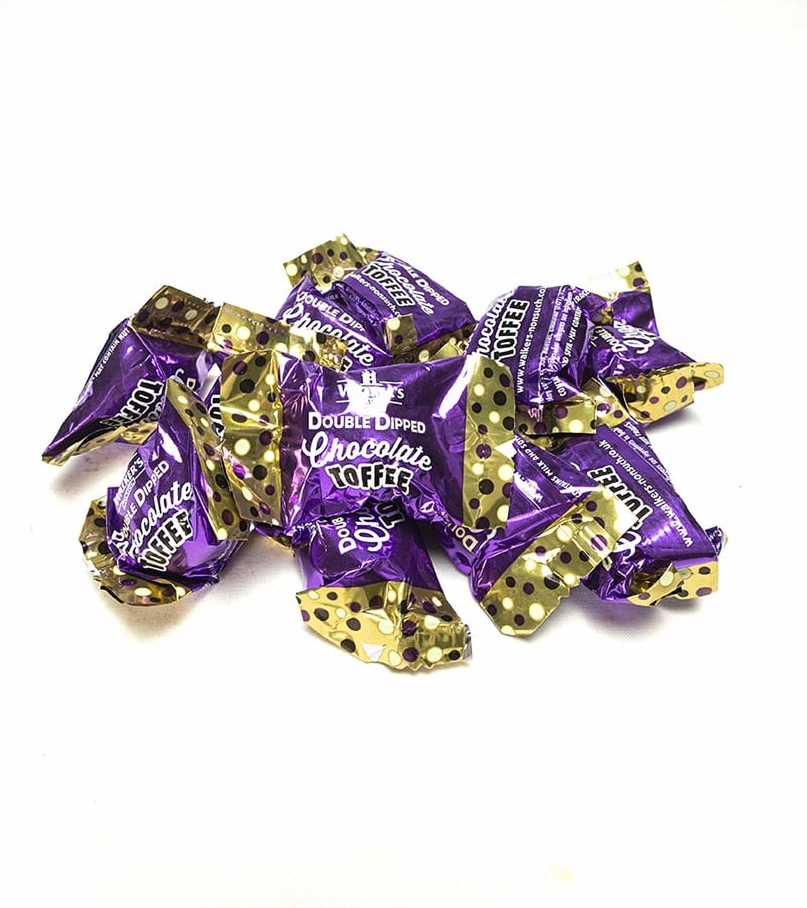 Walker's Nonsuch Double Dipped Chocolate Toffees, 135g/4.8 oz., Bag, toffees in a pile.