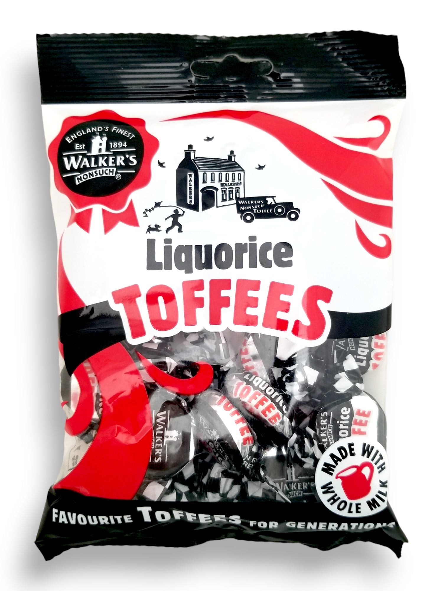 Walker's Nonsuch Liquorice Toffees, 150g/5.3 oz., Bag, front of bag.