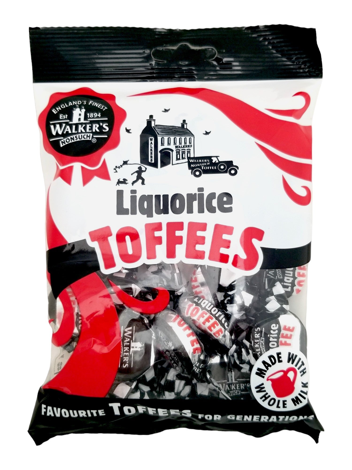 Walker's Nonsuch Liquorice Toffees, 150g/5.3 oz., Bag, front of bag.