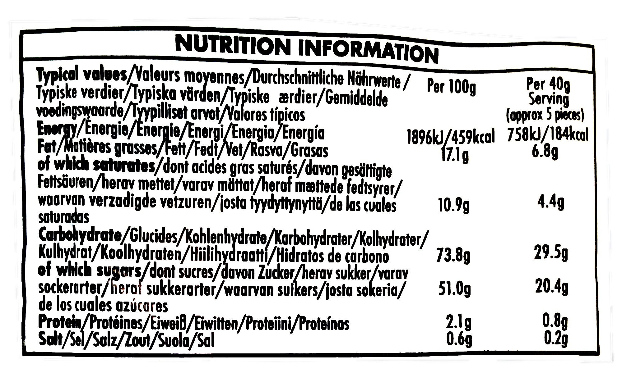 Walker's Nonsuch Liquorice Toffees, 150g/5.3 oz., Bag, nutrition facts label.