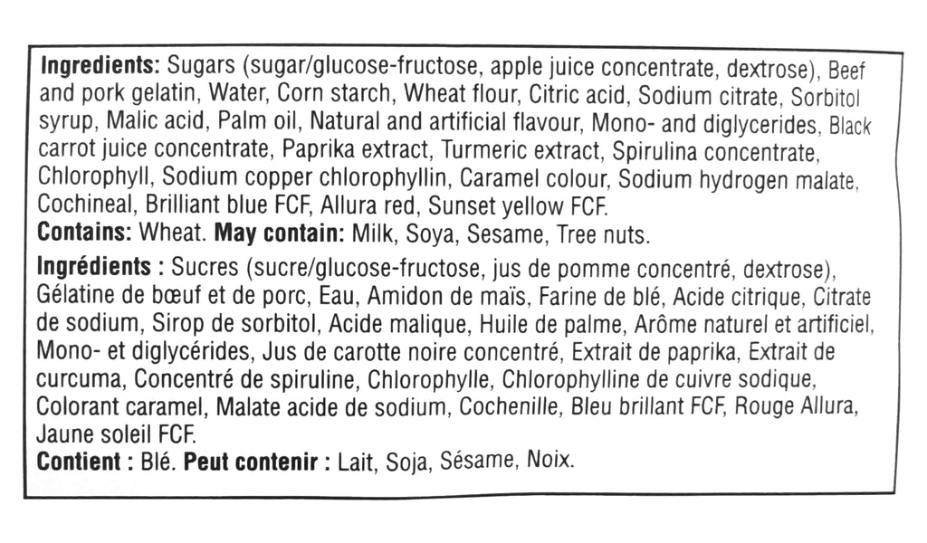 Waterbridge Funmix Sours Ingredients Label