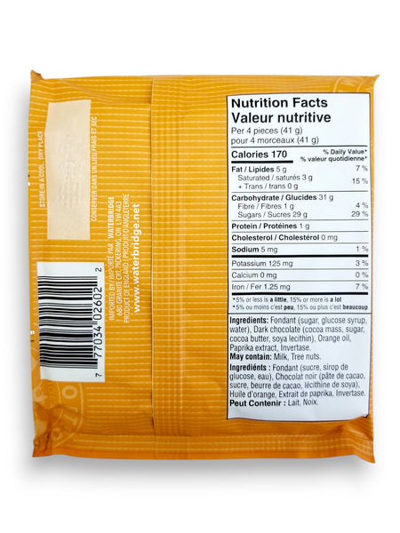 Back of Waterbridge Orange Creams, 90g/3.2 oz., Bar