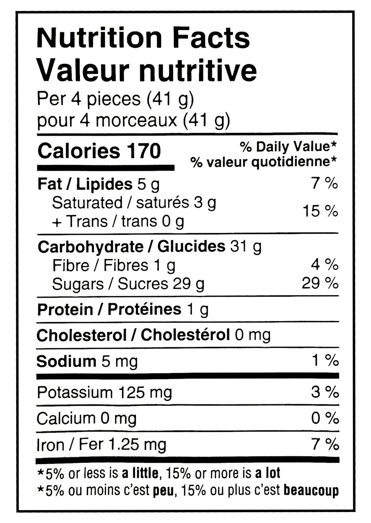 Nutrition facts label of Waterbridge Orange Creams, 90g/3.2 oz., Bar