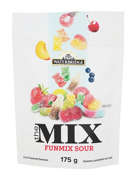 Bag of Waterbridge The Mix Funmix Sour Gummies 175g with colorful graphics on a white background