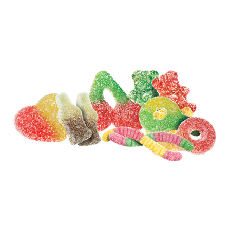 Colorful gummy candies on a white background