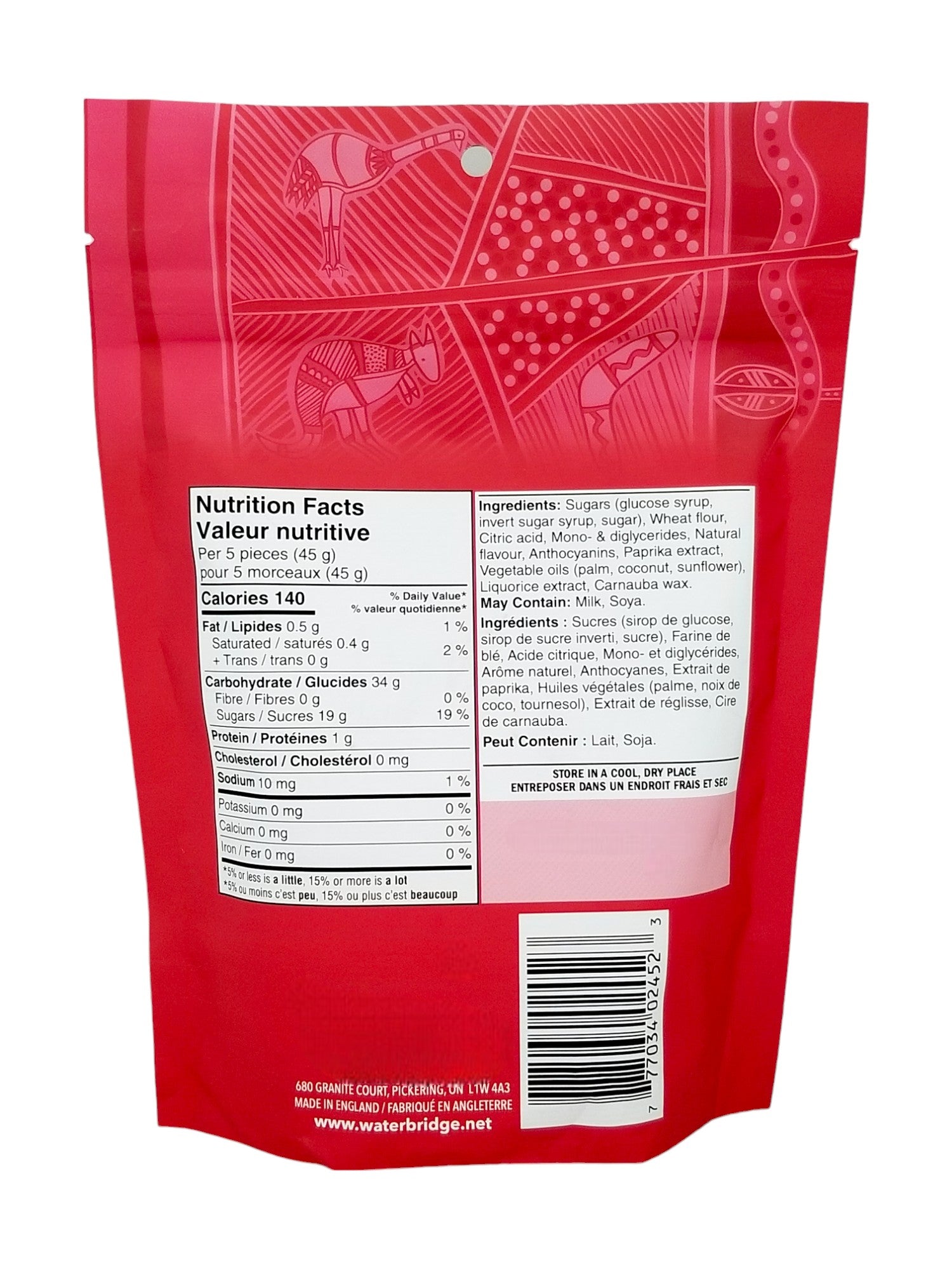 Waterbridge Aussie Style Soft Licourice, Gummy Candy, 200g, back of bag.