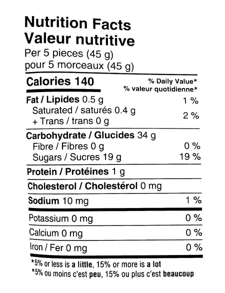 Waterbridge Aussie Style Soft Licourice, Gummy Candy, 200g, nutrition facts label.