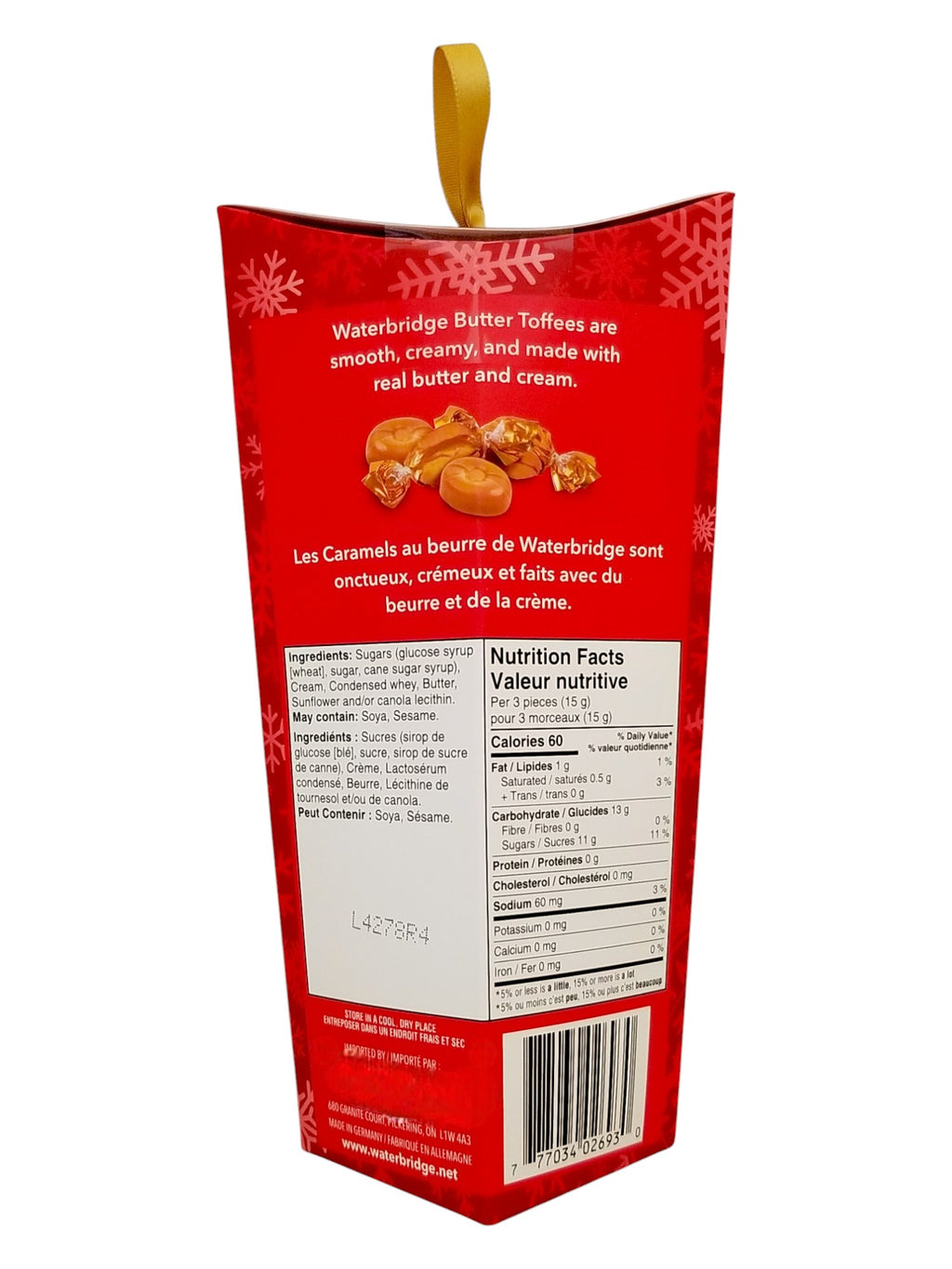 Back of Waterbridge Gold Butter Toffee Caramel Candy, 150g/5.3 oz., Box 