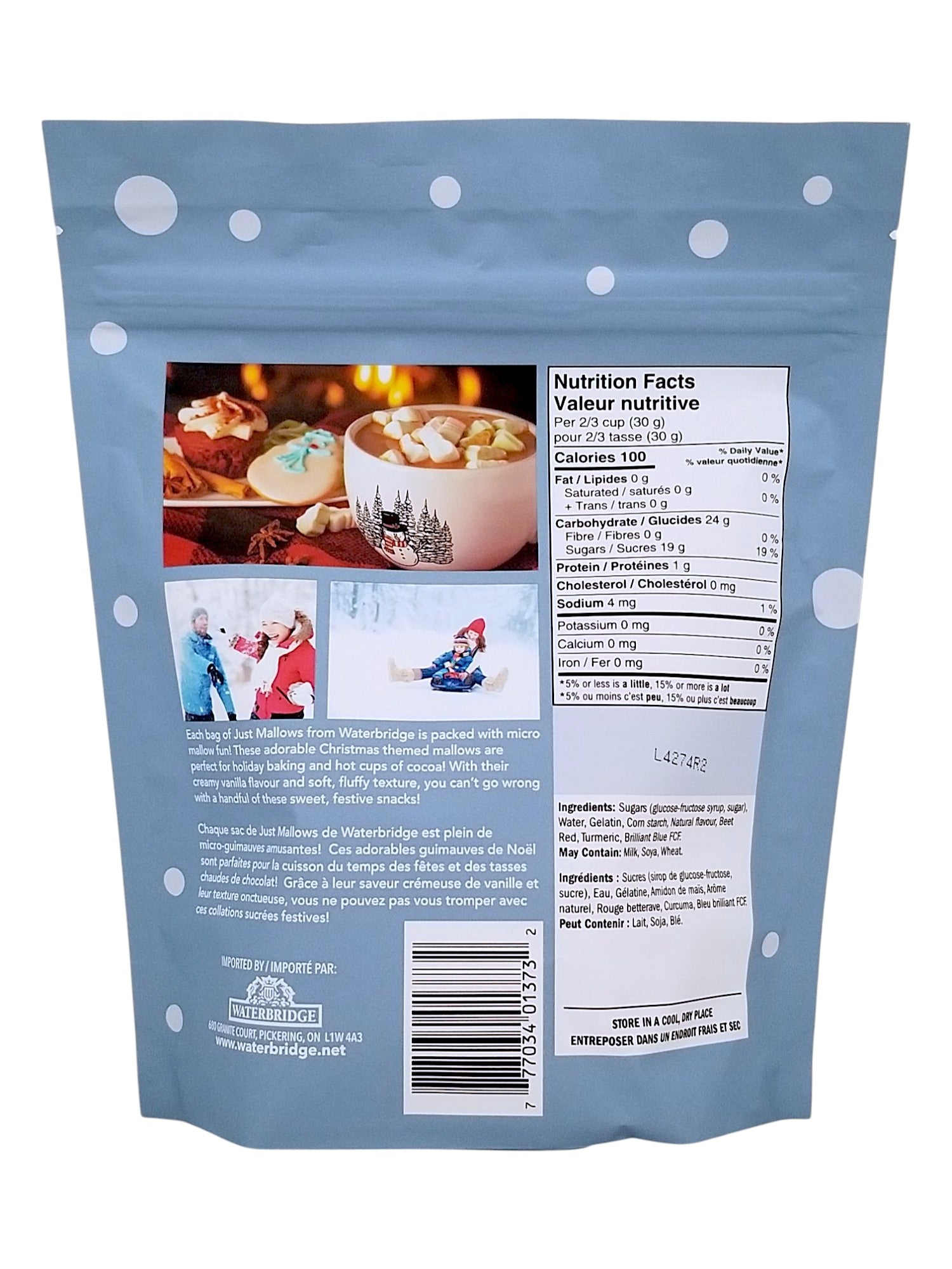 Back of Waterbridge Micro Marshmallows Just Mallow, 125g/4.4 oz., Bag