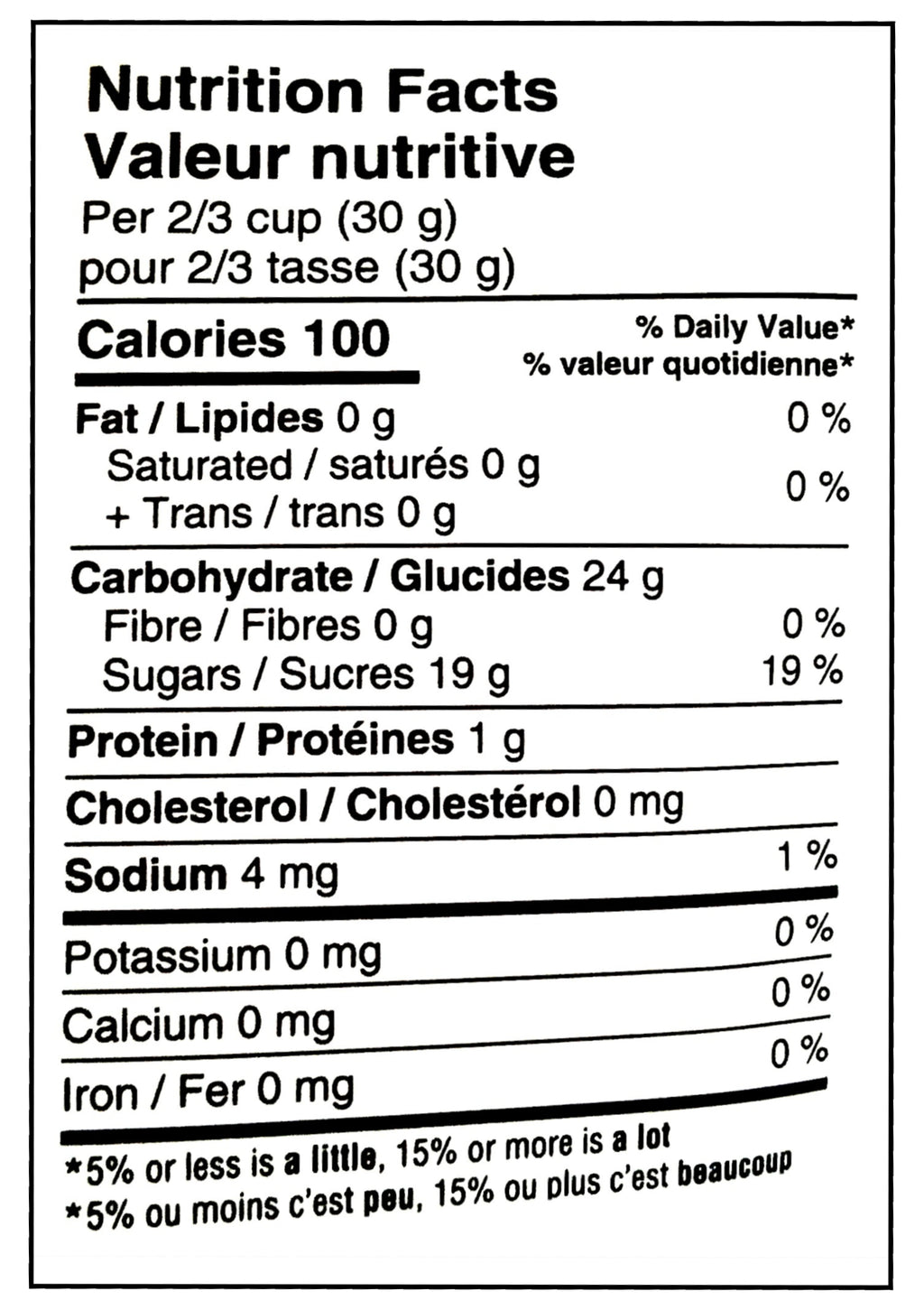 Nutrition facts label of Waterbridge Micro Marshmallows Just Mallow, 125g/4.4 oz., Bag