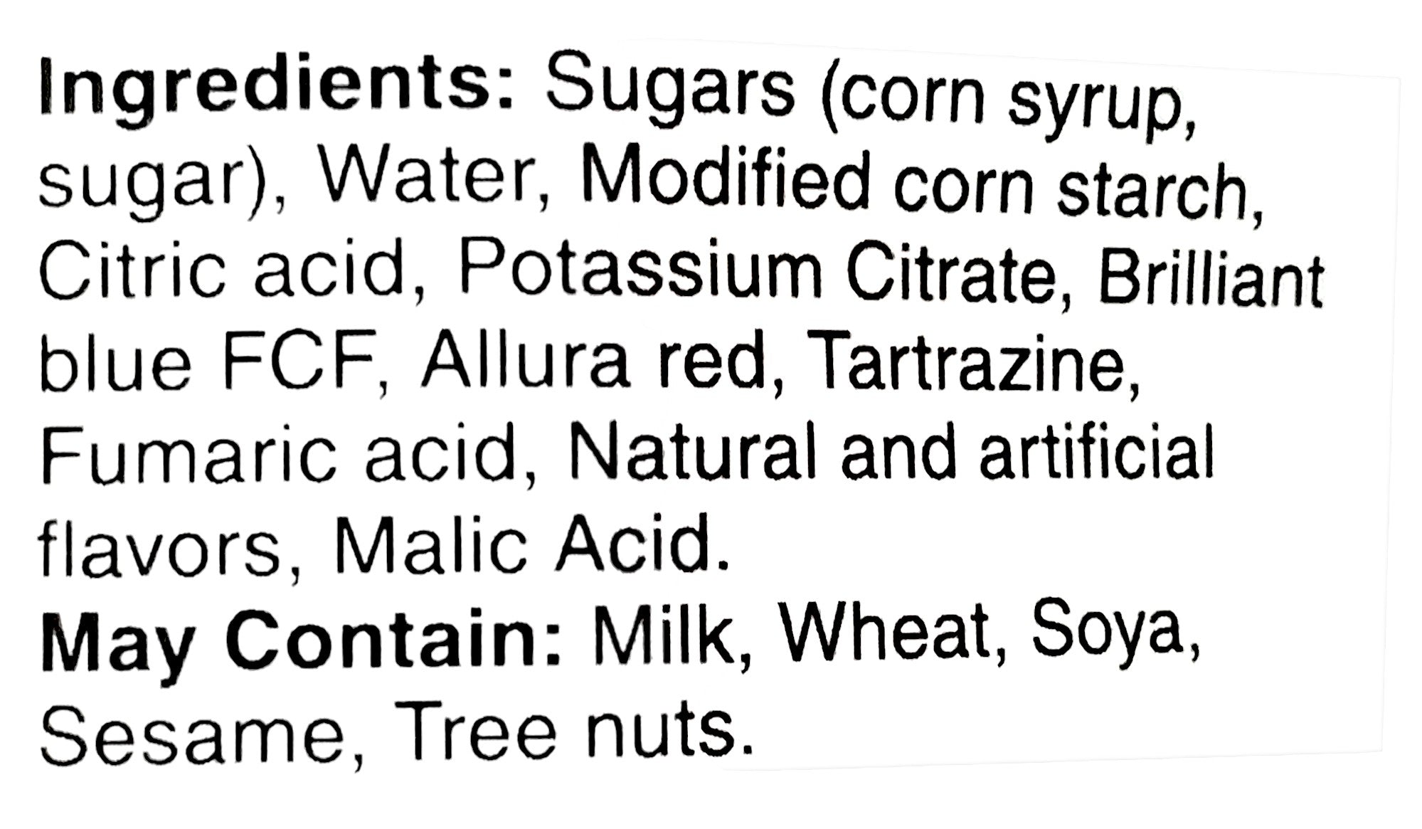 Waterbridge Just Peachy, Sour Fruit Flavored Gummy Candy, 200g, ingredients label.