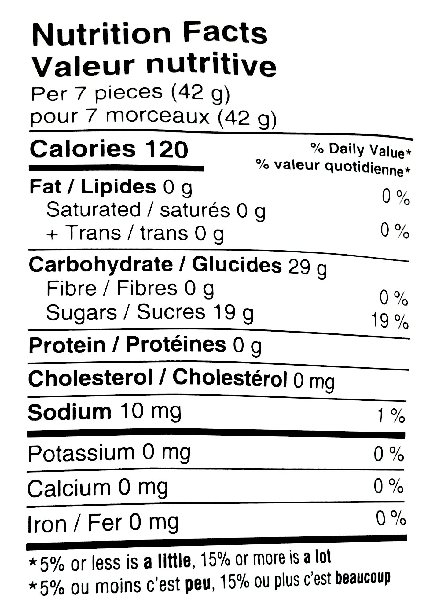 Waterbridge Just Peachy, Sour Fruit Flavored Gummy Candy, 200g, nutrition label.