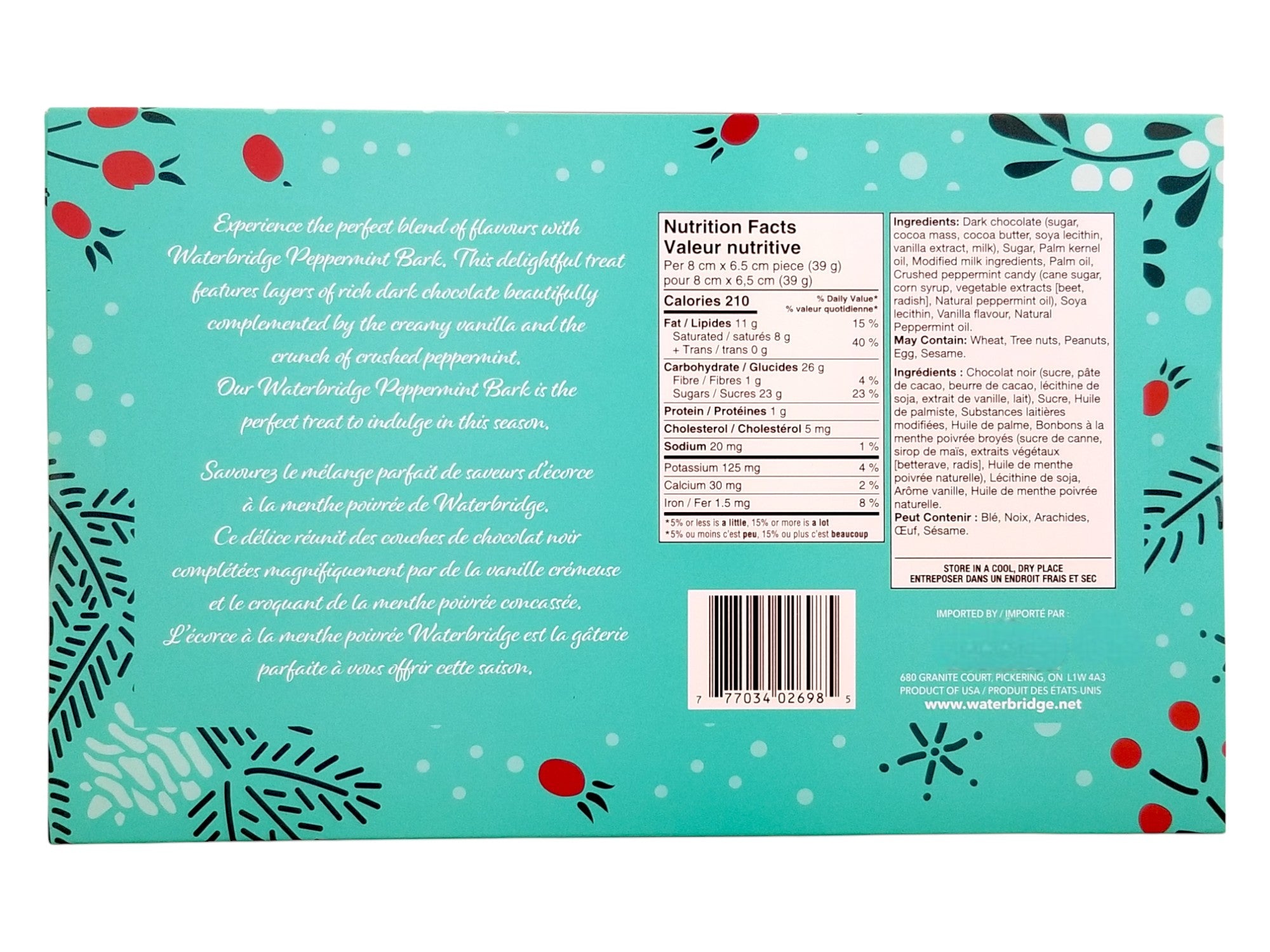 Back of Waterbridge Peppermint Bark, 198g/7 oz., Box
