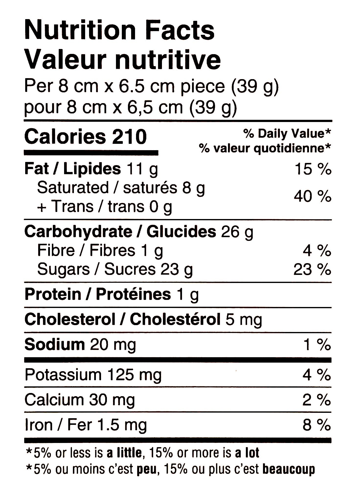 Nutrition facts label of Waterbridge Peppermint Bark, 198g/7 oz., Box