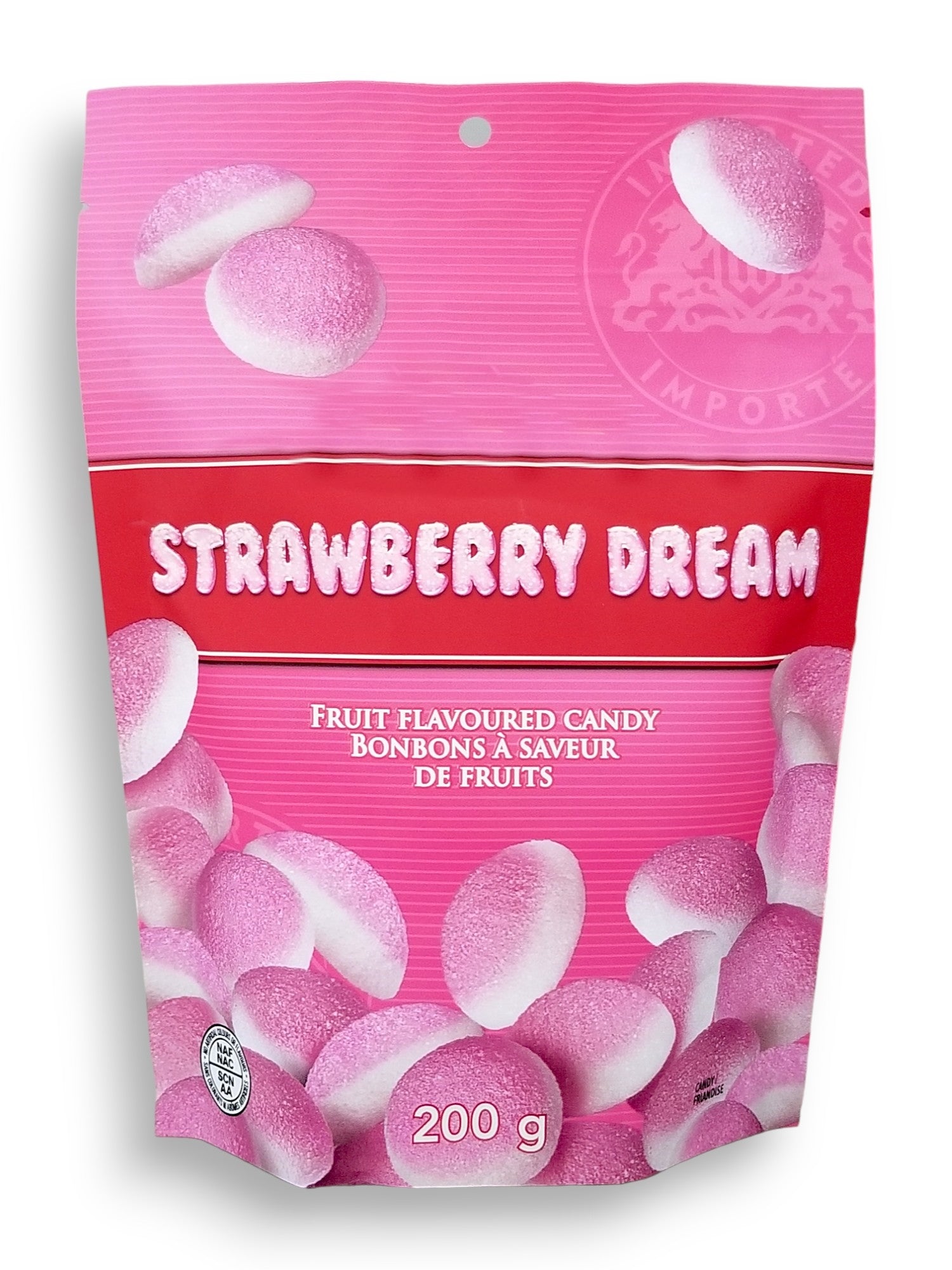 Waterbridge Strawberry Dream, Fruit Flavored Gummy Candy, 200g, front of bag.