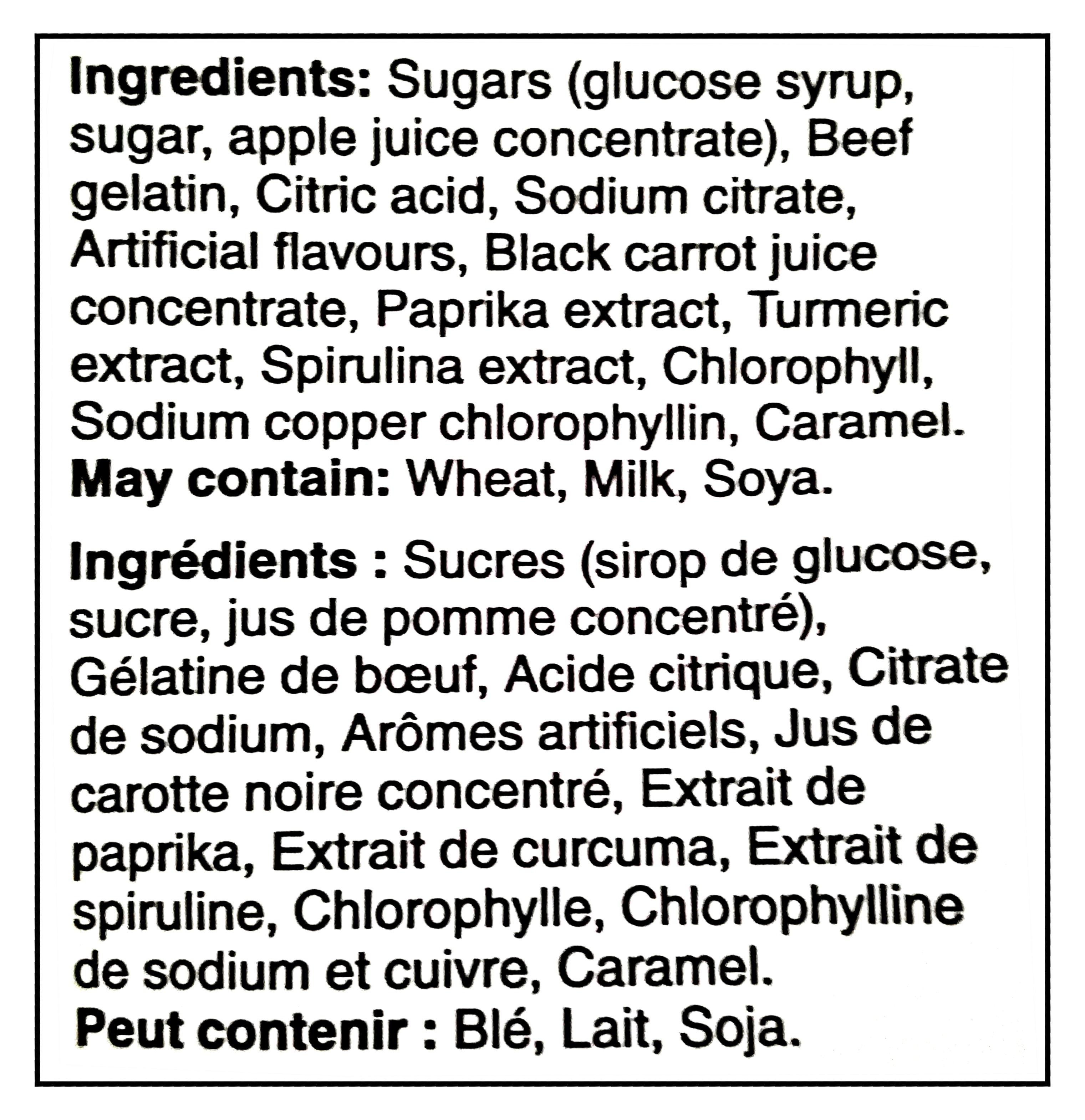 Waterbridge The Mix Sour, Assorted, 1.3kg/45.9 oz - Ingredients list with text on a white background