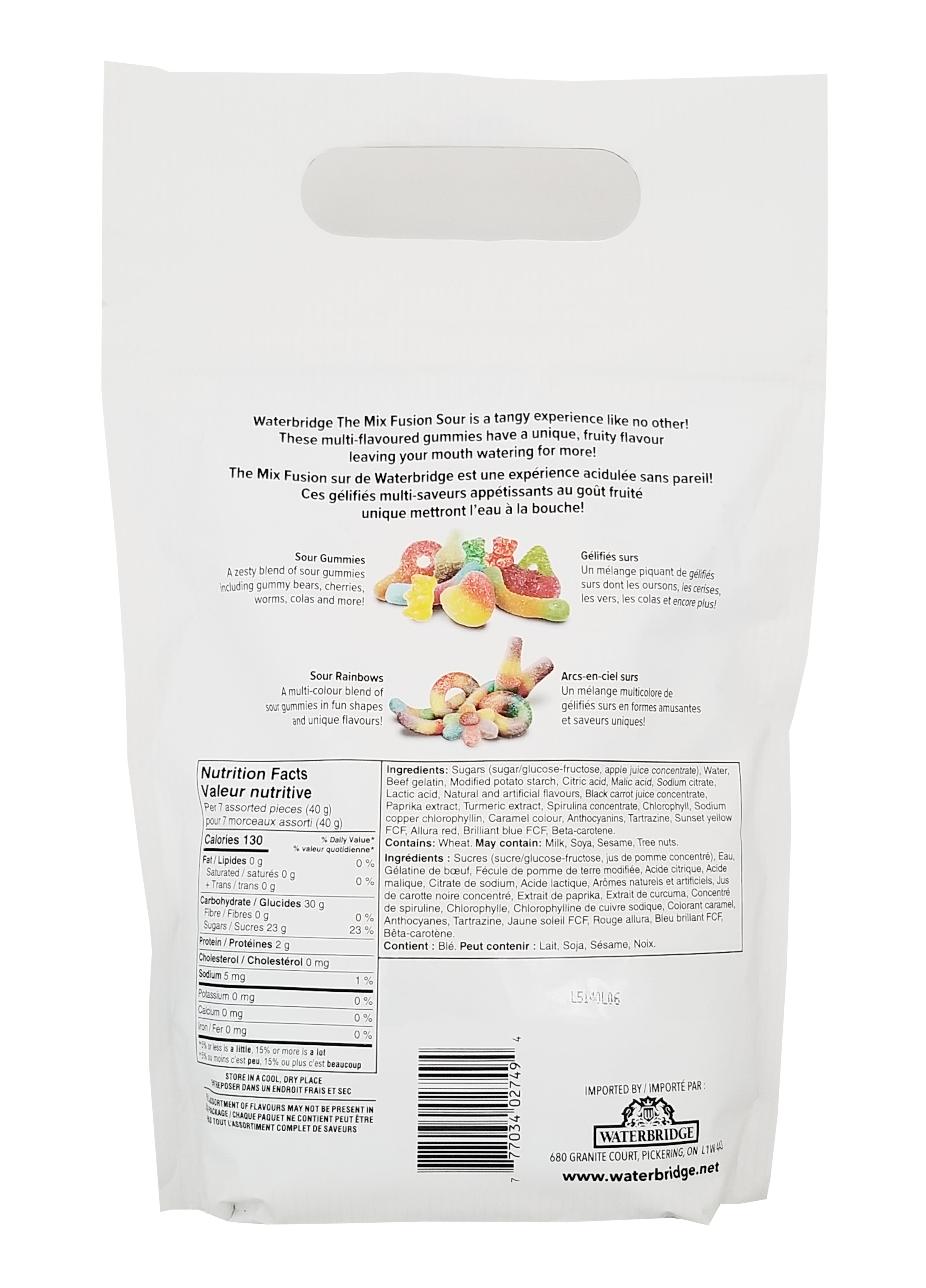 Waterbridge The Mix Sour Fusion, Assorted Gummies, 700g/24.5 oz - Back