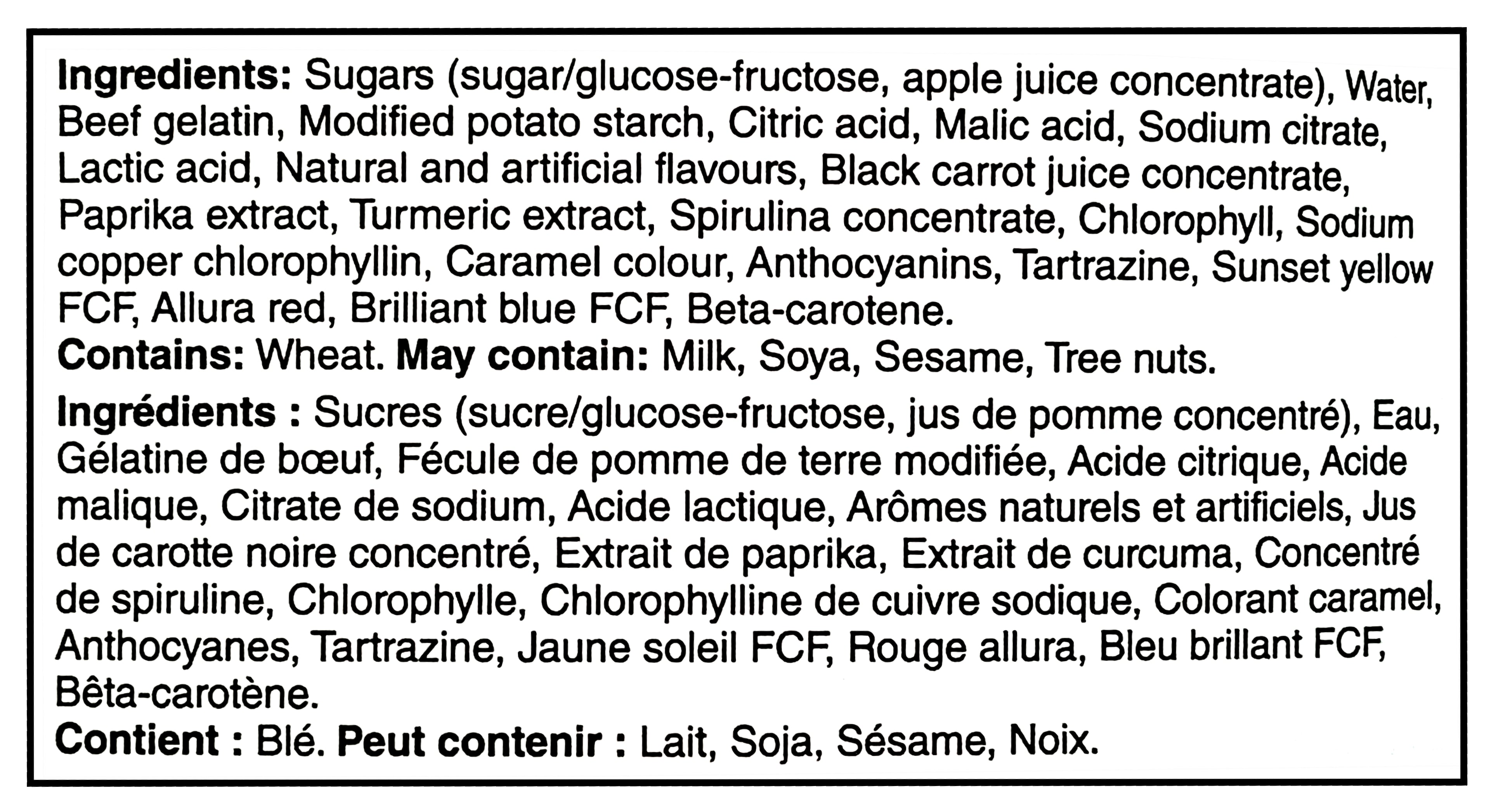 Waterbridge The Mix Sour Fusion, Assorted Gummies, 700g/24.5 oz - Ingredients Label