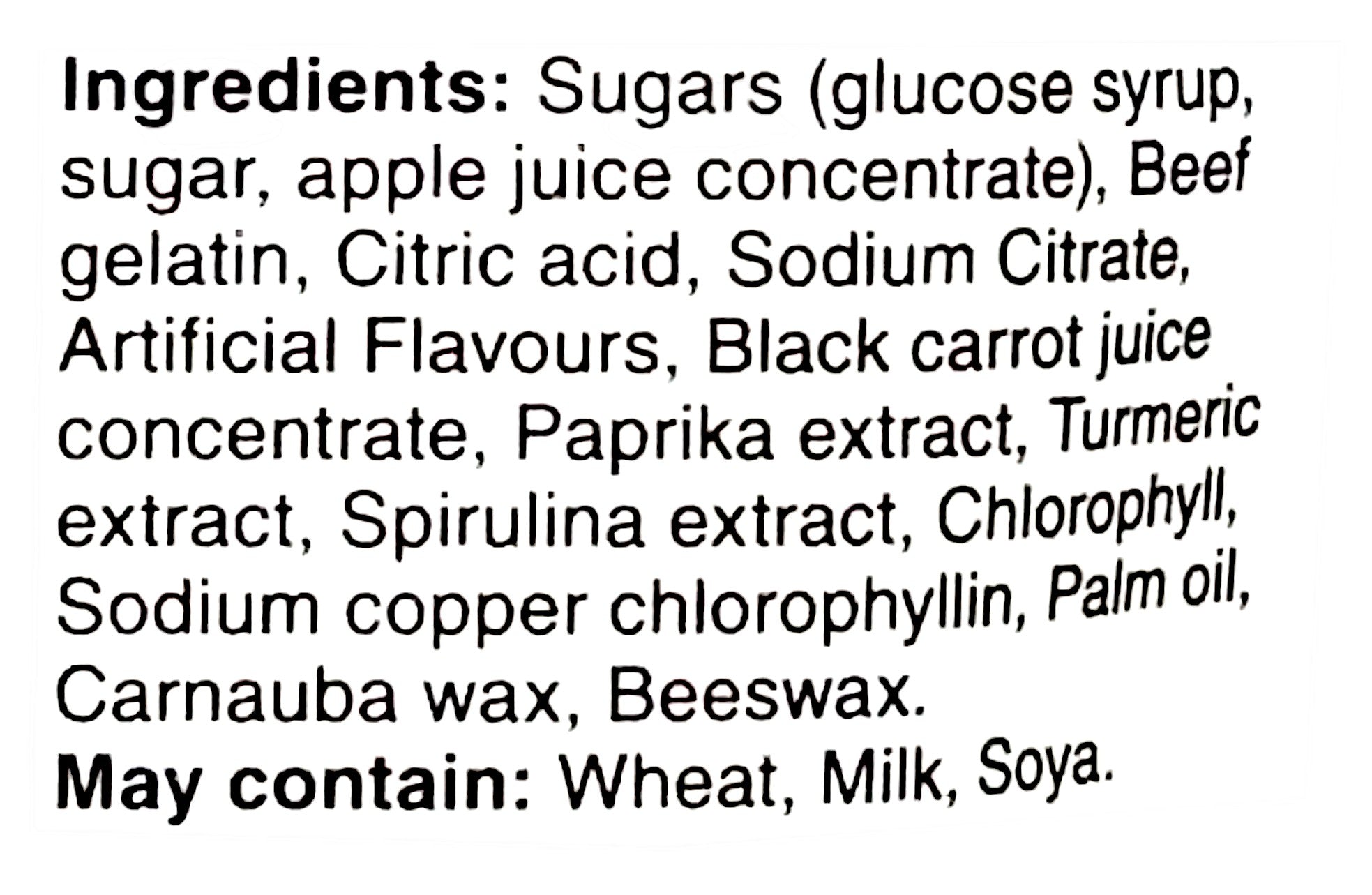 Waterbridge The Mix Sweet & Sour Gummy Worms, 175g, ingredients label.
