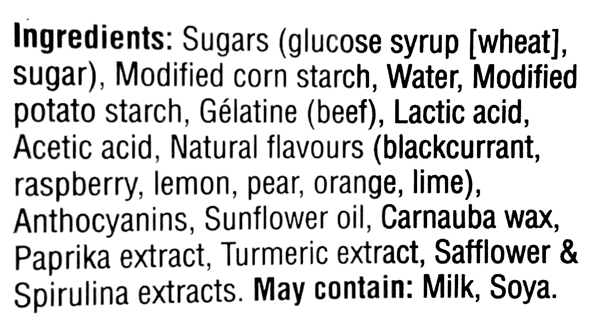 Waterbridge Wine Gums, Fruit Flavors, 175g, ingredients label.