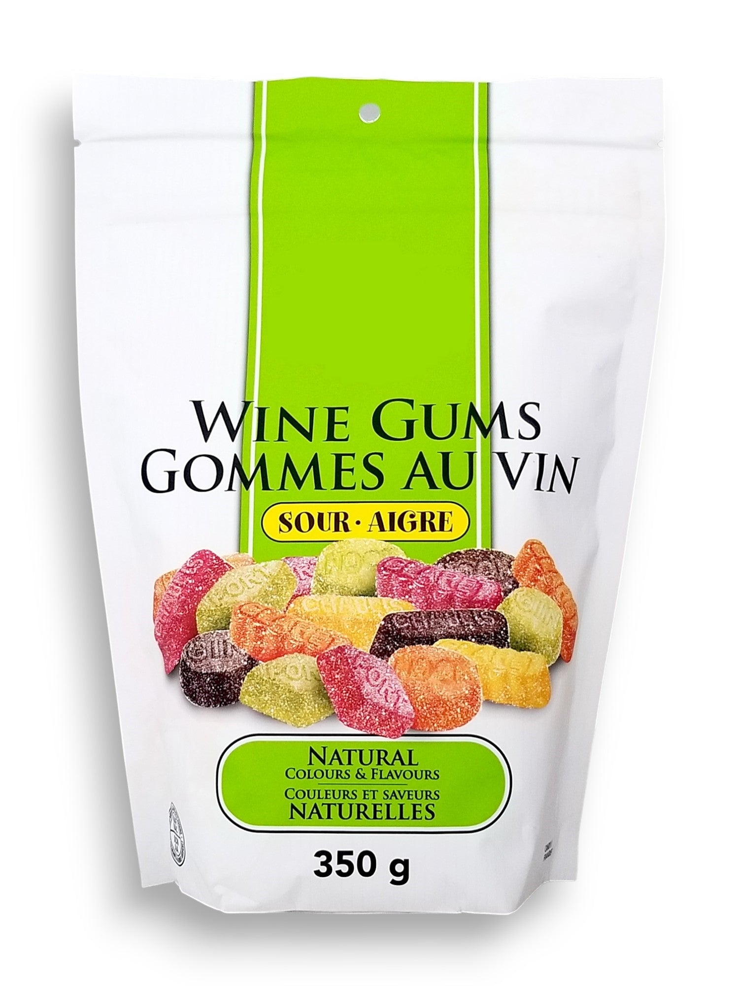 Waterbridge Wine Gums, Sour Fruit Flavors, 350g, front of bag.