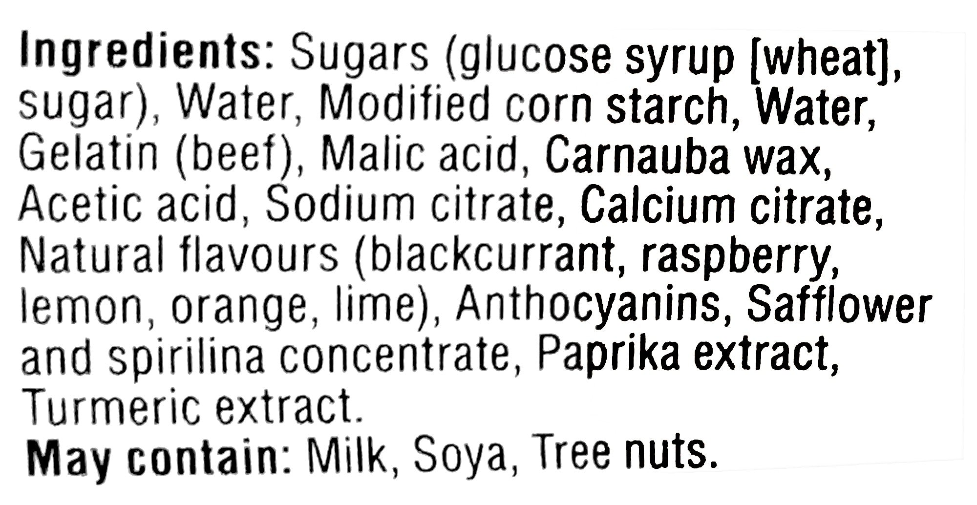 Waterbridge Wine Gums, Sour Fruit Flavors, 350gingredients label.