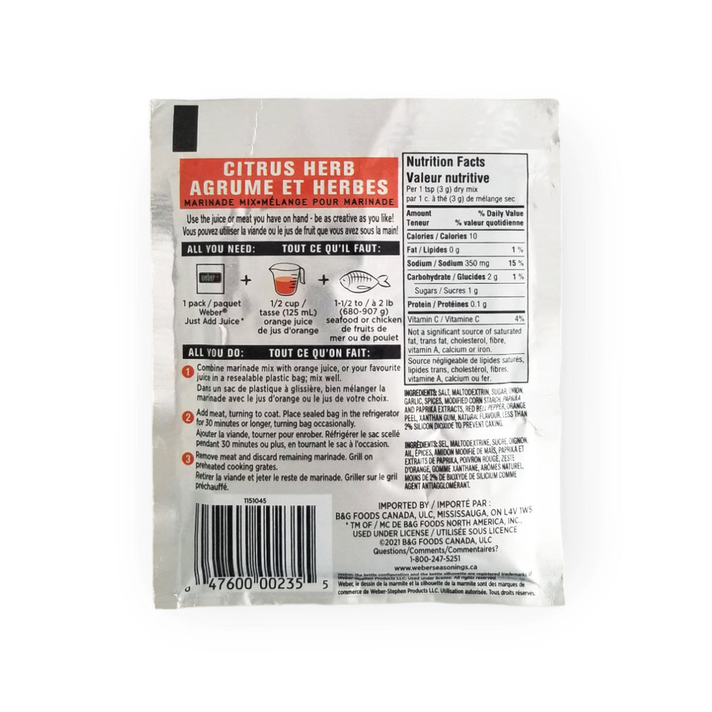 Weber Just Add Juice Citrus Herb BBQ Marinade Mix, 32g/1.12 oz. Pouch