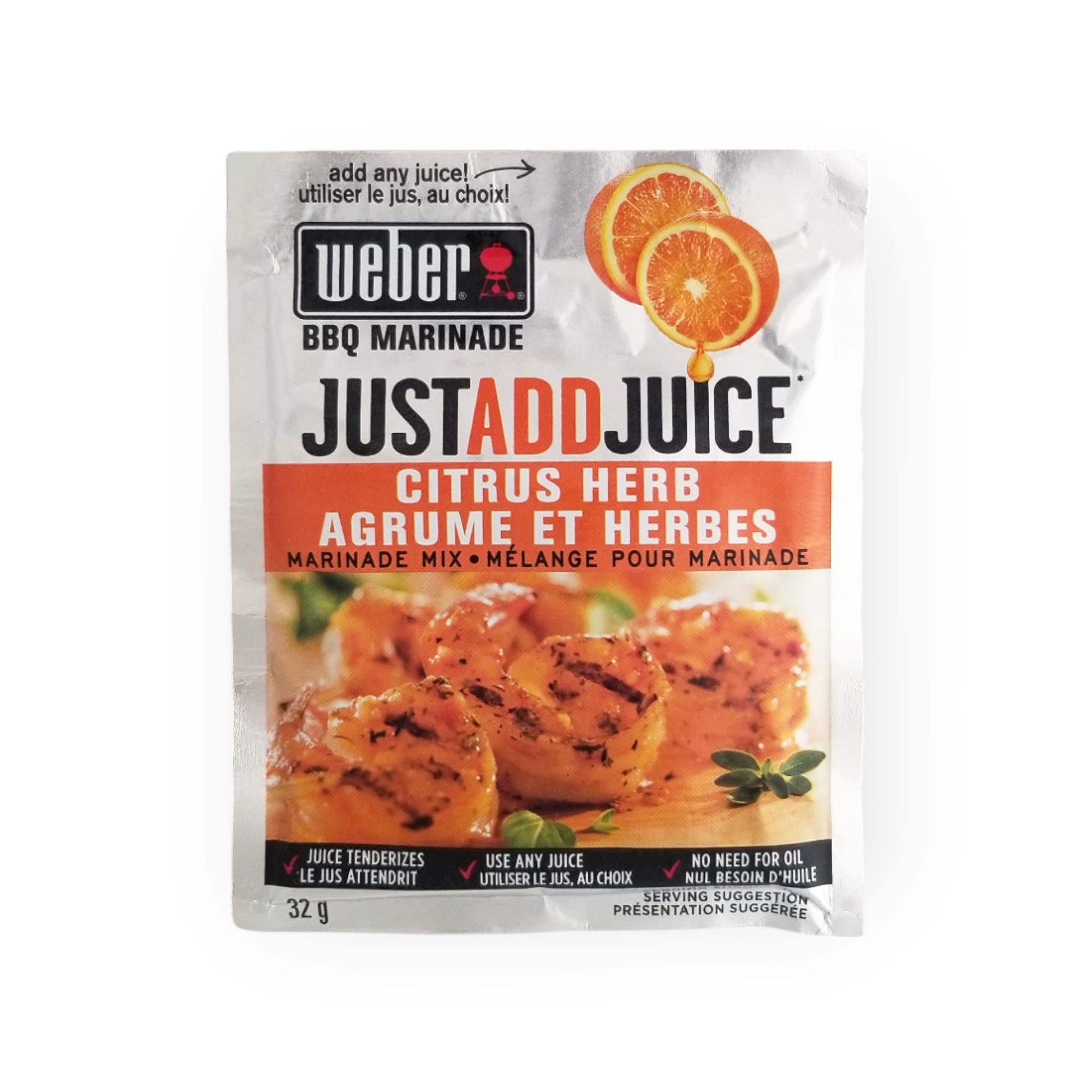 Weber Just Add Juice Citrus Herb BBQ Marinade Mix, 32g/1.12 oz. Pouch