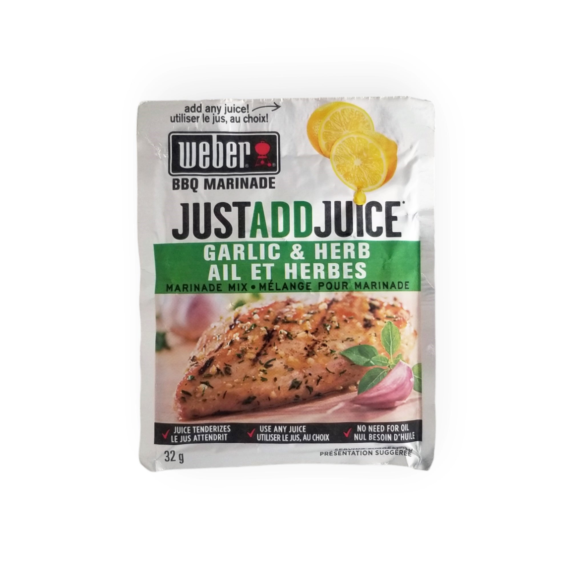 Weber Just Add Juice Garlic & Herb BBQ Marinade Mix, 32g/1.12 oz. Pouch