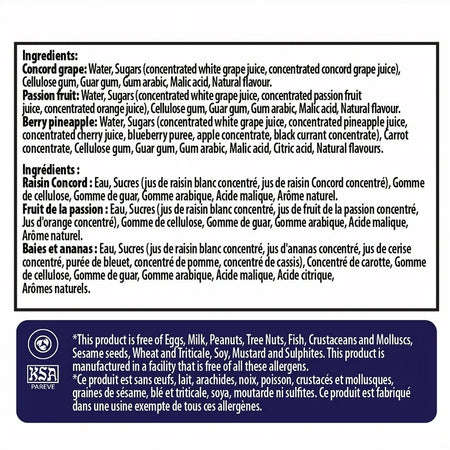 Welch's Premium Juice Ice Bars, ingredients label