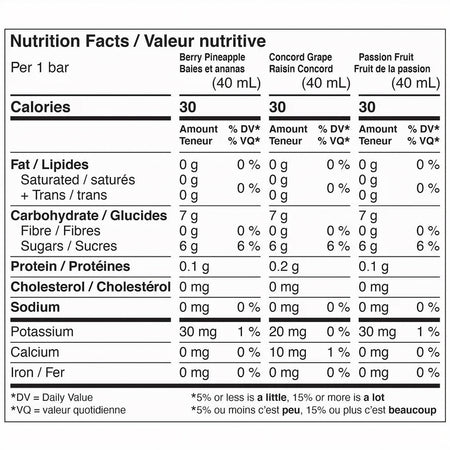 Welch's Organic Juice Ice Bars, nutrition facts label