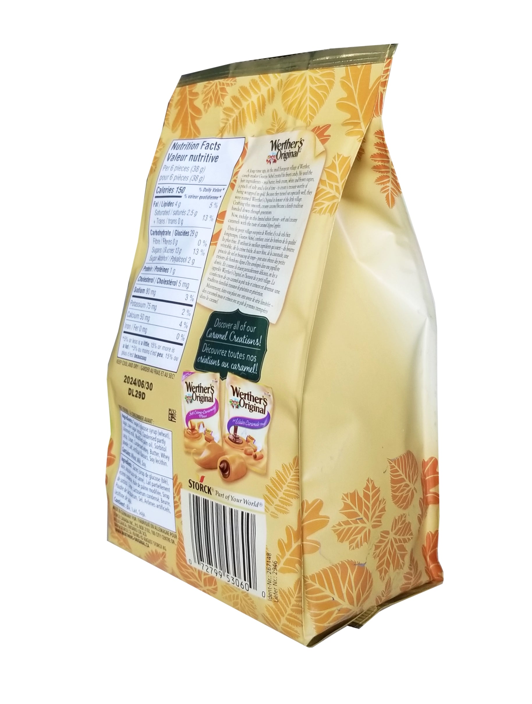 Werther's Original Caramel Apple Flavored Soft Caramels, 250g/8.75 oz. Bag Back Angle