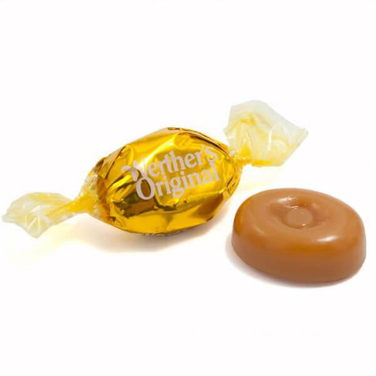 Werther's Original Caramel Hard Candies & Creamy Caramel Filled Hard Candies, 1139g, picture of original Caramel Hard Candy.