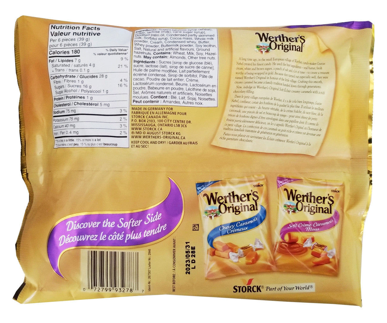 Werther's Original Soft Eclairs Caramel Candies, 300g/10.5 oz., Bag (Imported from Canada)