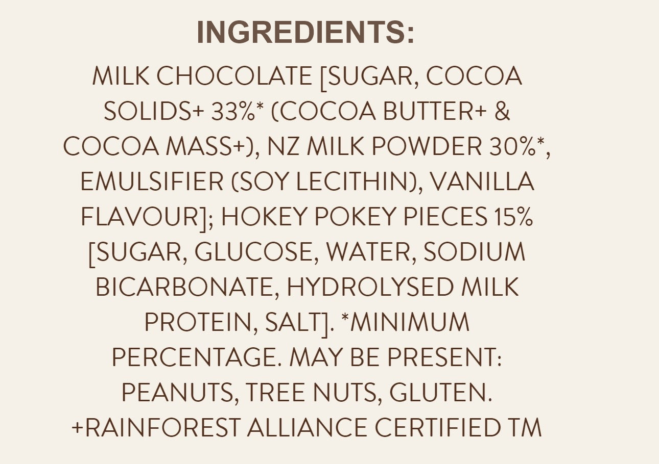 Whittaker's 33% Cocoa Hokey Pokey Crunch Milk Chocolate Bar, 50g/1.75 oz. Bar