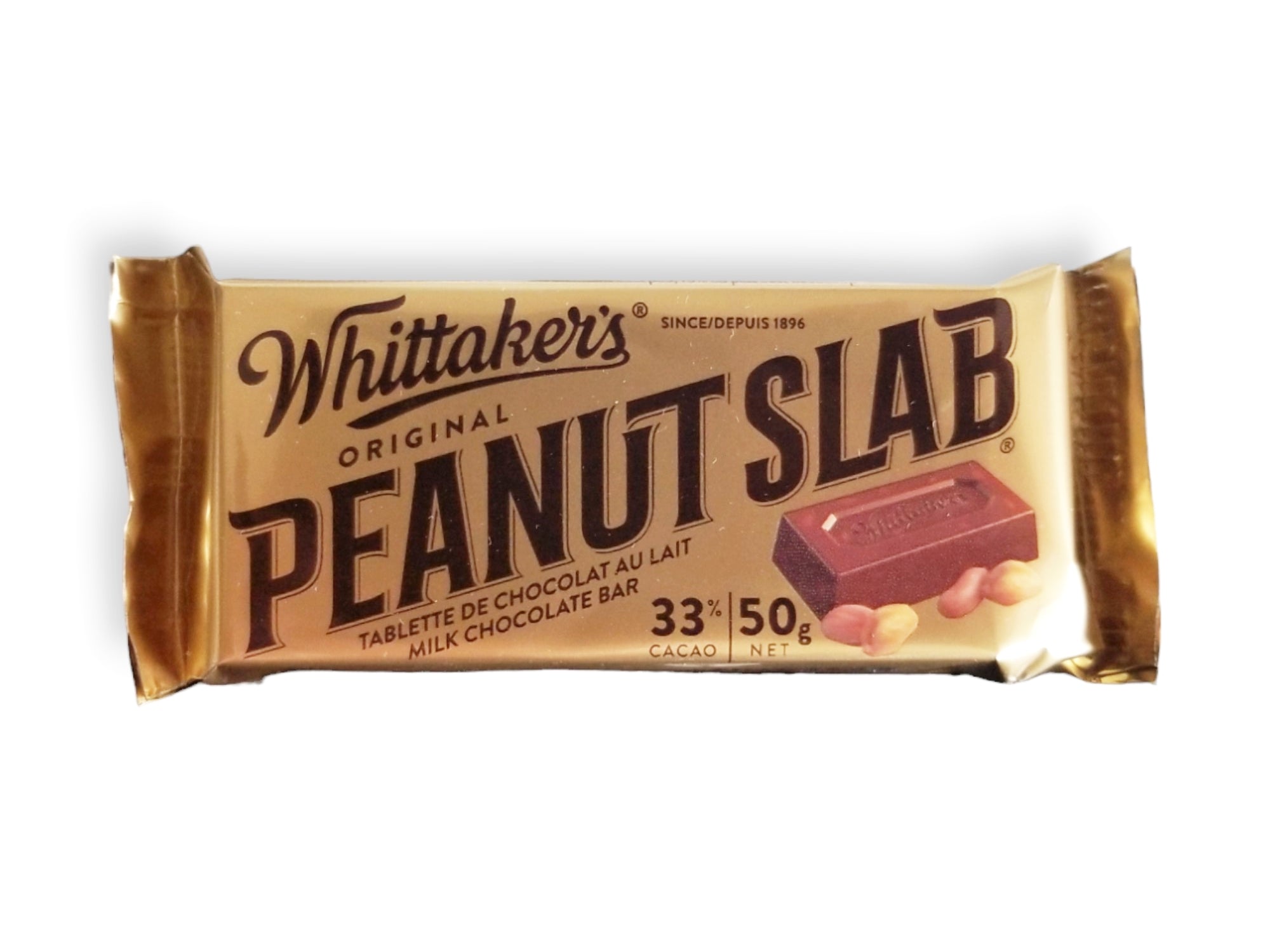 Whittaker's 33% Cocoa Peanut Slab Milk Chocolate Bar, 50g/1.75 oz. Bar