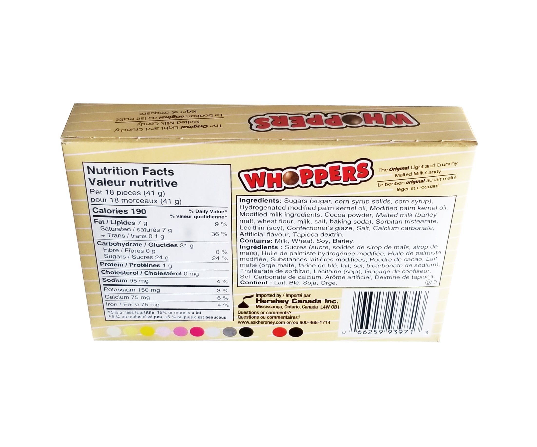Hershey's Whoppers Original Light and Crunchy Malted Milk Candy, 113g/4 oz. Box {Imported from Canada}