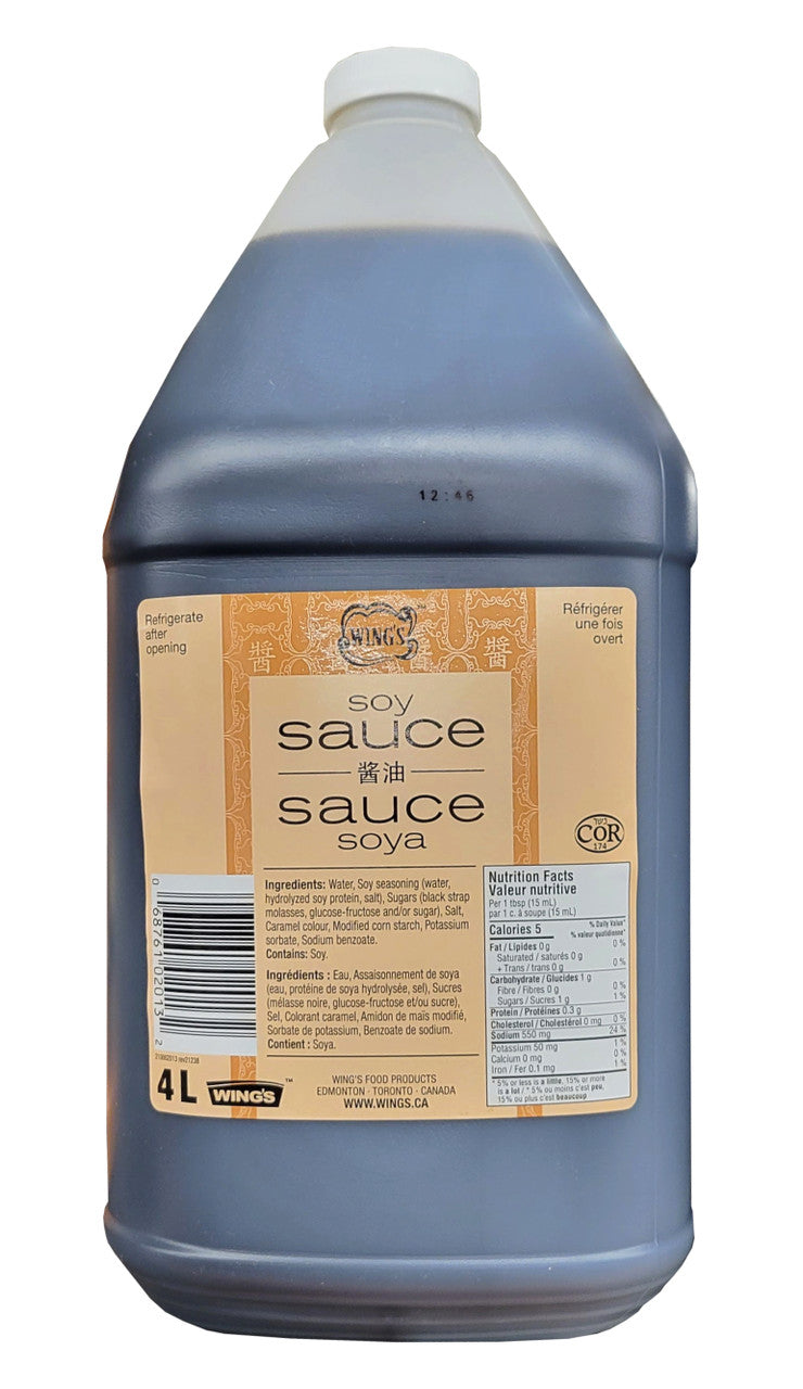 Wing's Soy Sauce, 4 L/1.06 Gallon, Jug {Imported from Canada}