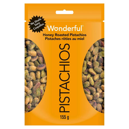 Wonderful Honey Roasted Pistachios 155g front of bag — sweet crunchy no-shell snack nuts